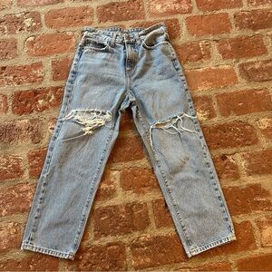 Carmar Blue Straight Leg Distressed Ripped Shredded size 25 Jeans denim